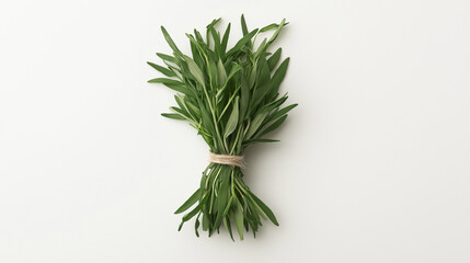 Fototapeta premium a small bundle of tarragon tied with organic string its long, slender leaves delicately draped against an isolated white background