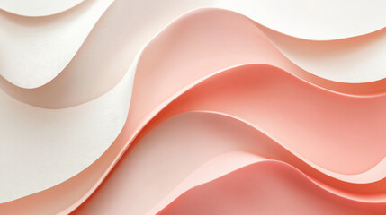 Obraz premium Minimalist background in soft coral and white tones, with smooth, raised neumorphic elements casting gentle shadows, creating a sense of depth.