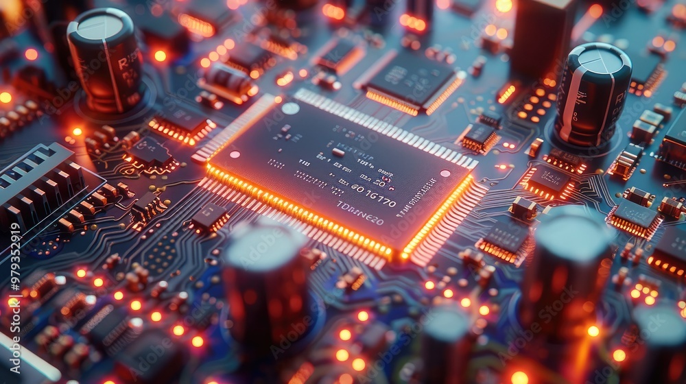 Aufkleber electronic pcb board electronic, 3d components with colorful effects. generative ai.