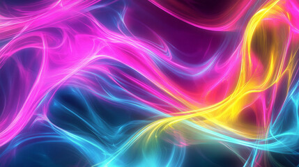 Obraz premium Neon color waves in shades of bright cyan, neon yellow, and fuchsia, flowing together in dynamic, abstract shapes with futuristic energy.