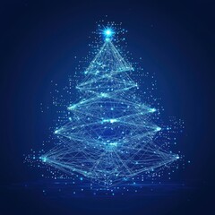 digital glowing tech christmas tree on blue background