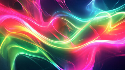 Obraz premium Neon color waves in shades of bright green, hot pink, and electric blue, flowing together in a dynamic, futuristic abstract background.