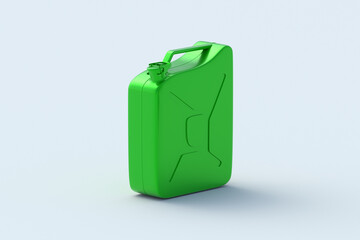 Canister on gray background. Fuel tank. Jerrycan for petrol or diesel. Gasoline storage. 3d render