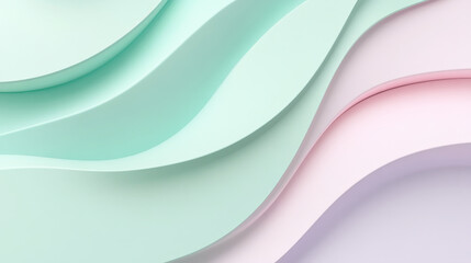 Neumorphism-inspired minimalist background in soft mint green and pale lavender, with smooth, raised elements creating a modern, clean look with depth.