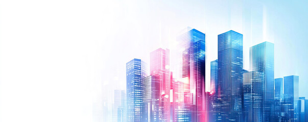 Obraz premium Modern business background with city skyscrapers, space for text