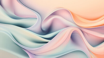 Obraz premium Smooth flowing waves of soft pastel peach, pale lavender, and mint green, forming dynamic, abstract shapes in a serene design.