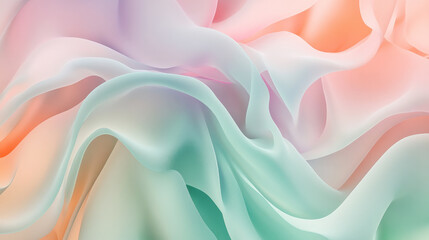 Obraz premium Smooth flowing waves of soft pastel peach, pale lavender, and mint green, forming dynamic, abstract shapes in a serene design.