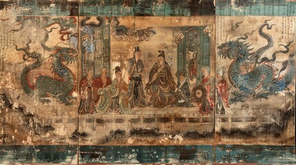 Asian scroll painting wallpaper