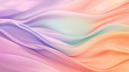 Fototapeta premium Soft pastel waves in light peach, lavender, and mint green, forming dynamic, flowing shapes that create a calm, abstract background.