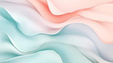 Obraz premium Soft pastel waves in shades of mint green, peach, and lavender, with dynamic flowing shapes creating a gentle, abstract background.