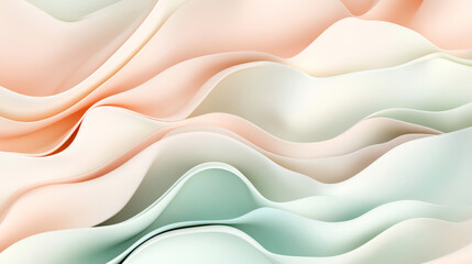 Soft, flowing pastel waves in shades of light peach, mint green, and pale pink, creating dynamic shapes in a serene, abstract design.