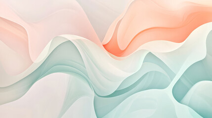 Obraz premium Soft, flowing pastel waves in shades of light peach, mint green, and pale pink, creating dynamic shapes in a serene, abstract design.