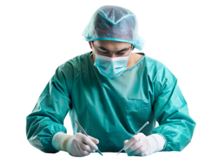 Doctor performing surgery isolated on transparent background