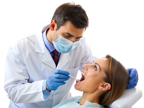 Dentist performing a dental procedure isolated on transparent background