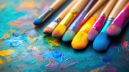 Creative hobbies with art supplies and projects, colorful style, close-up, sharp focus, vibrant colors, high detail
