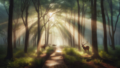 Obraz premium sunrise in the forest