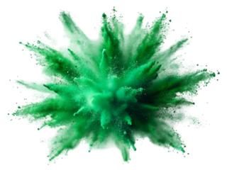 Explosion splash of green powder isolated on transparent background