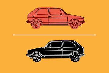 Hand drawn sports cars. Vector illustrations for apparel prints and other uses.