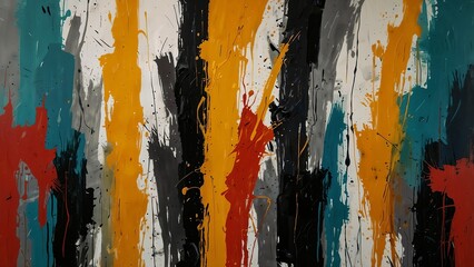 Fototapeta premium Background with Red, Yellow, White, Black, and Blue Paint Strokes, Artistic and Colorful