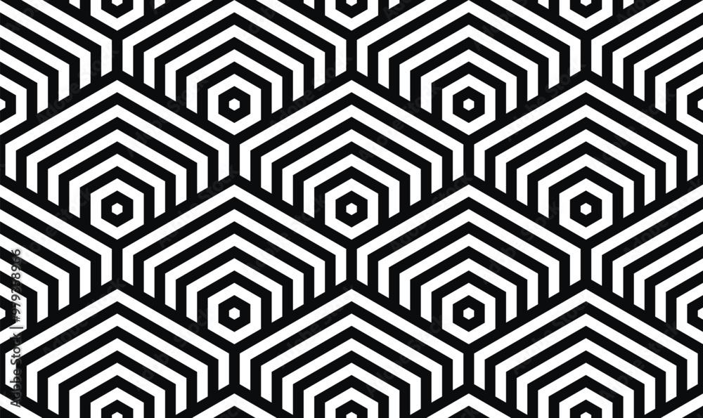 Poster Cube seamless pattern. Geometric cubic pattern in isometric projection. Linear seamless ornament with 3d cubes on white background. Vector