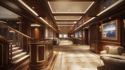 Fototapeta premium The ship's interior is being outfitted with luxurious cabins and functional areas