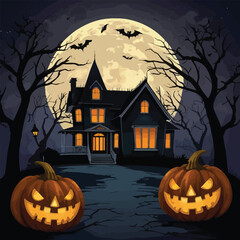 Halloween best hunted house graphic with  mid night forest horror illustration