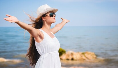 Happy young women tourist visiting city