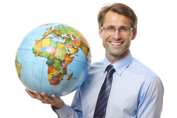 Geography teacher holding a globe isolated on transparent background