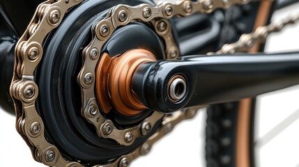 Obraz premium Close-up of a bicycle crankset and chain for mechanical insight.