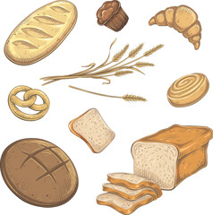 Vector Color Bakery Bread Set