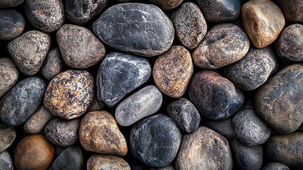 Pebble stone wall with cool coastal colors and smooth texture background