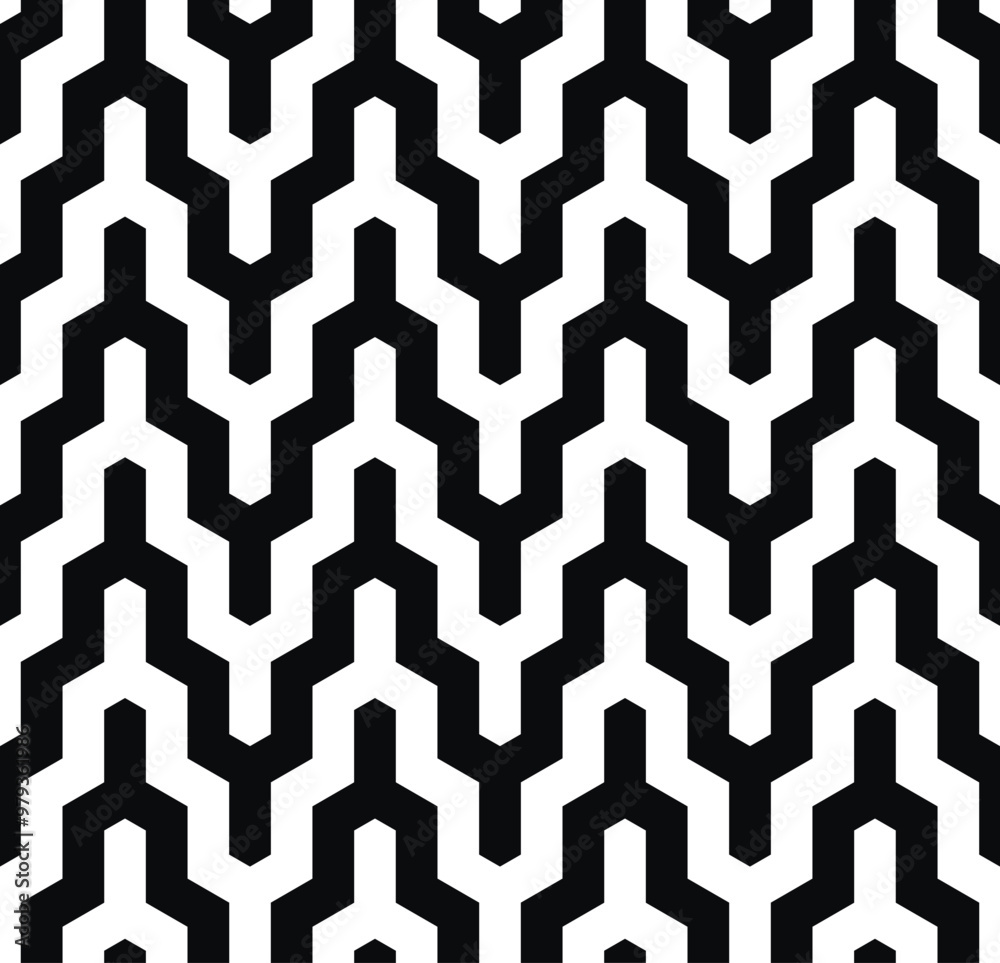 Poster Pattern with dark stripes on light background. Abstract monochrome geometric texture. Stylish vector design with repeating polygons and stripes. Seamless ornament for textile, fabric and wrapping.