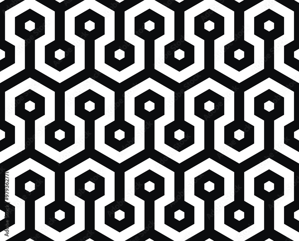 Poster Seamless Geometric pattern design. Hexagon shapes Repeating patterns of Artistic lines vector.