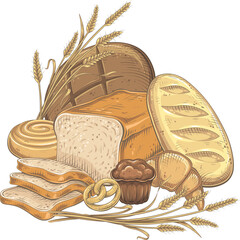 Vector Color Bakery Bread Illustration