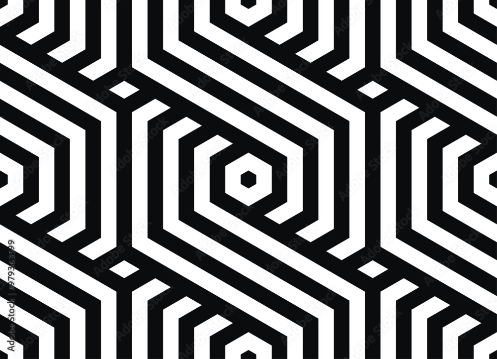 Poster Seamless Geometric pattern design. Hexagon shapes Repeating patterns of Artistic lines vector.