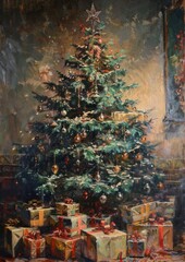 Festive Christmas tree with gifts