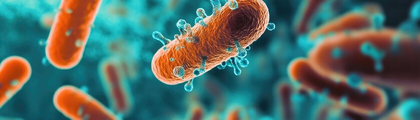 Microscopic view of bacteria showcasing intricate details and vibrant colors, perfect for scientific and educational purposes.