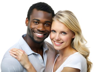 Interracial couple isolated on transparent background