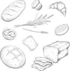 Vector Black and White Bread Set