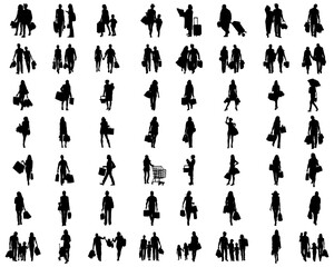 Black silhouettes of shoppers on a white background	