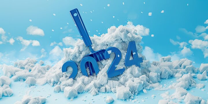 2024 text with snow explosion and blue thermometer