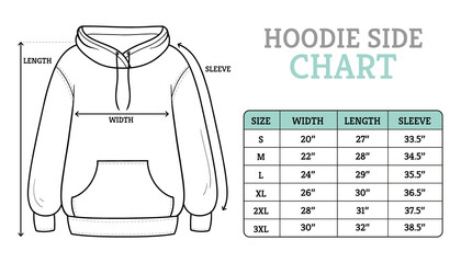 Hoodie side chart in hand drawn style