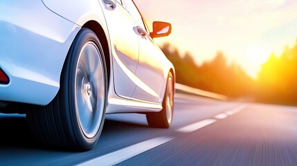 Solitary White Car on a Roadway