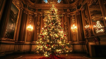 Obraz premium Christmas tree with sparkling ornaments