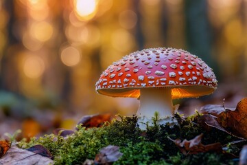 Amanita Muscaria Mushroom in a Forest - AI generated illustration