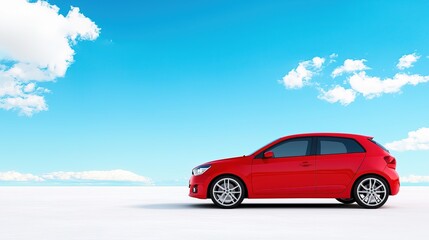 Fototapeta premium Stunning Red Sports Car in Winter Landscape