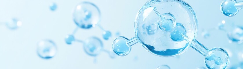 Cosmetic Essence, Liquid bubble, Molecule inside Liquid Bubble on DNA water splash background, 3d rendering