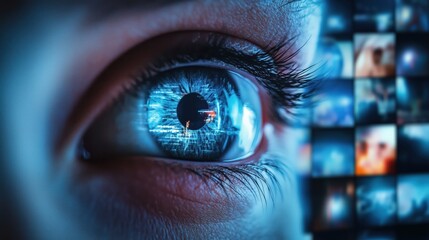 Close-Up of Human Eye Reflecting Digital Screens Highlights the Spread of Misinformation on Social Media Platforms