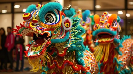 Naklejka premium Dragon dance for chinese new year