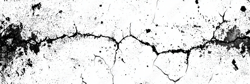 Poster A textured surface displays a network of bold black cracks against a stark white backdrop, creating an intriguing abstract composition rich in detail